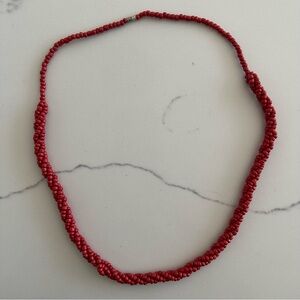 Vintage Anthropologie Beaded Twist Style Necklace in Red 26.5" Long